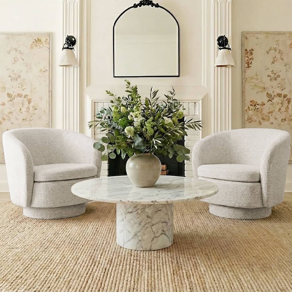 Upholstered 360° Swivel Barrel Chair with Curved Backrest（Set of 2）