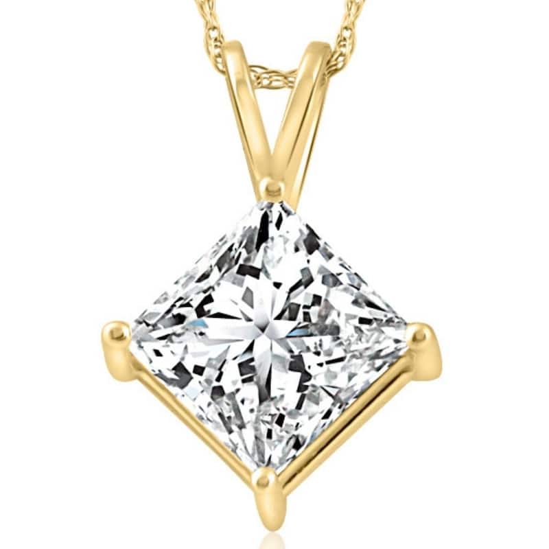 3Ct Certified Princess Cut Diamond Pendant Yellow Gold Lab Grown