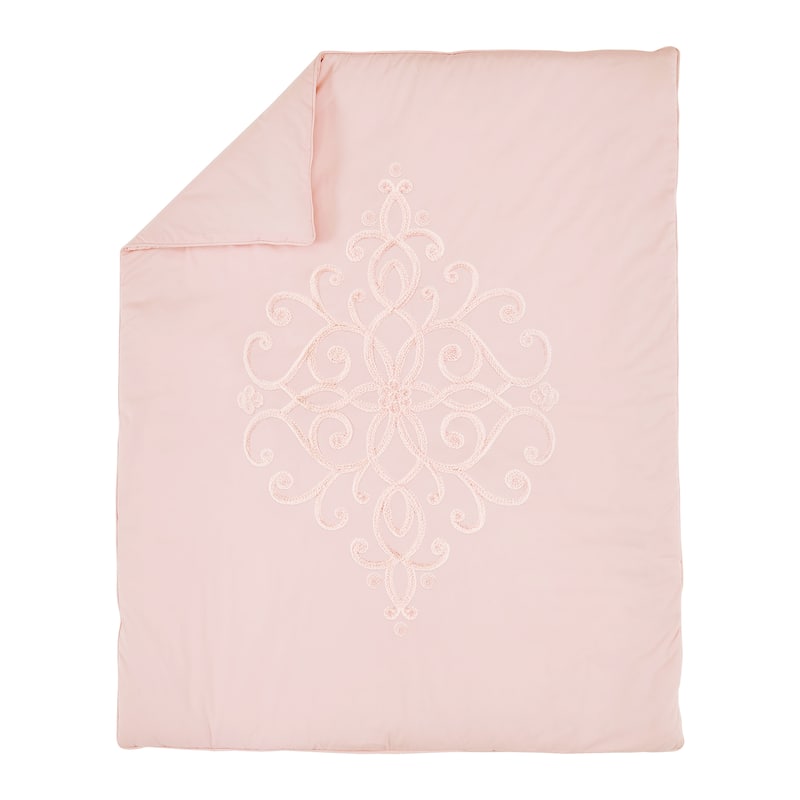 Pink Boho Collection Girl 4pc Nursery Crib Bedding Set - Solid Color Blush Shabby Chic Princess Luxurious Luxury Elegant Vintage