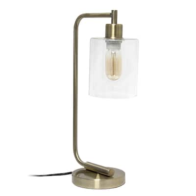 Iron Lantern Desk Lamp with Glass Shade Antique Brass