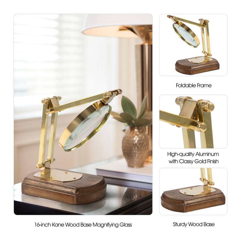 Sagebrook Home 16" Kane Wood Base Magnifying Glass, Gold - 6" x 4" x 16"