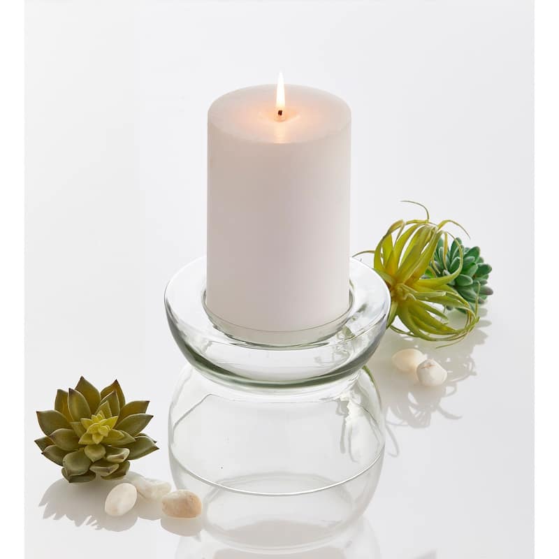 Recycled Clear Glass Pillar Holder, 6.3L x 6.3W x 4.75H inches