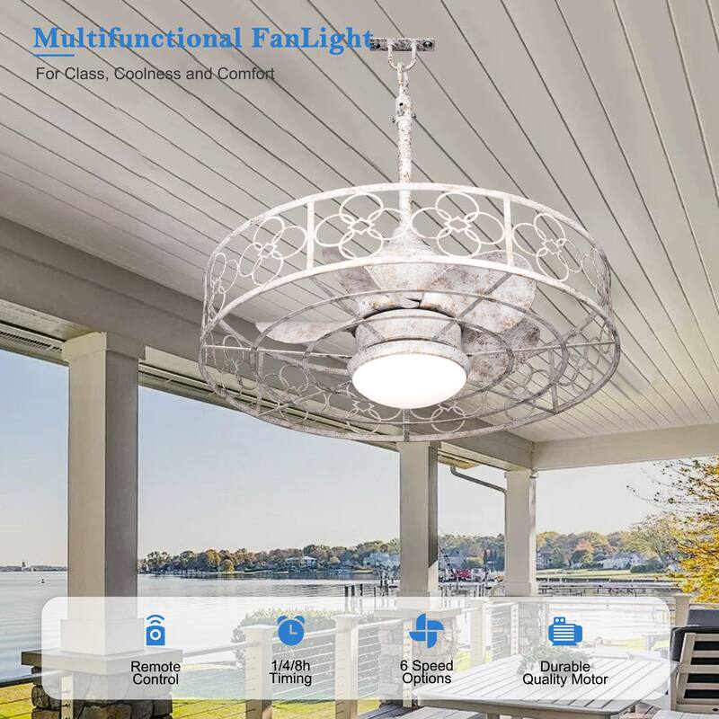 CurveCurio 24" Out Door Celing Fan Patio Water Proof Fanlight w/ Dimmable LED Light 3 Color Temperature Remote and App Control