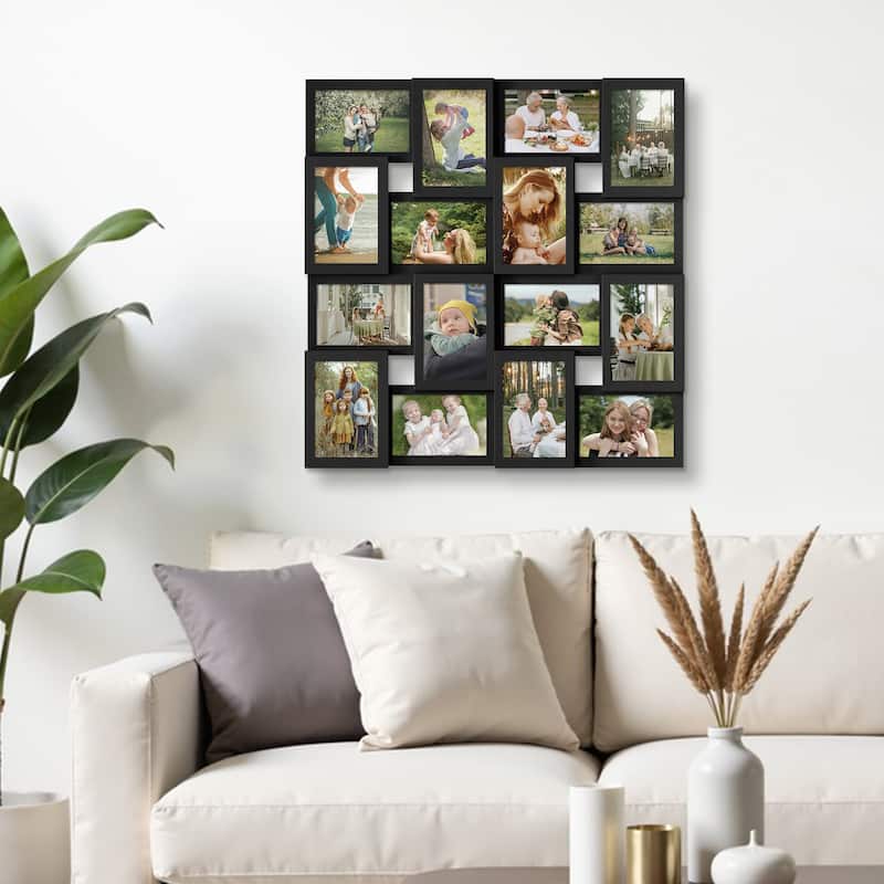 16 Opening Collage Picture Frames Large Photo Frame Collage Wall Hanging for 4x6 Photo - Black