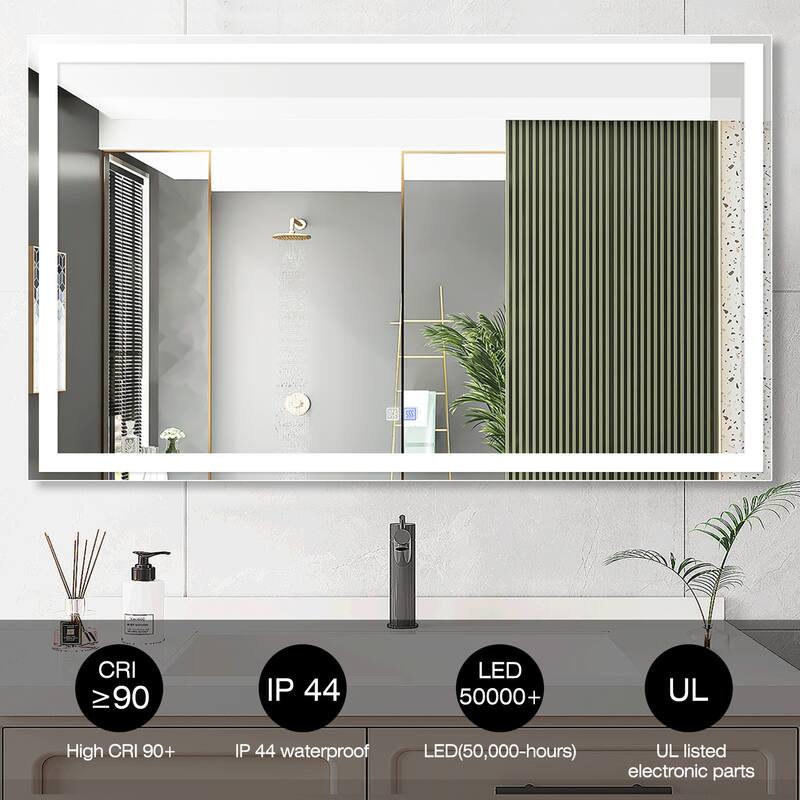 Wall Mounted Bathroom Rectangle Front And Back light LED Mirror With Anti Fog And Dimmable