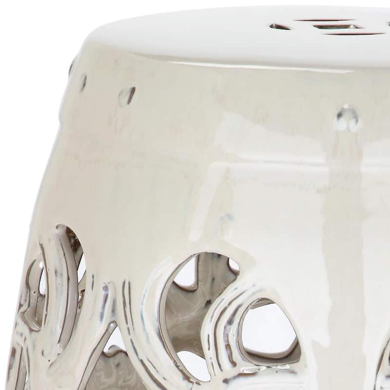 SAFAVIEH Dojna Vine White Ceramic Decorative Garden Stool