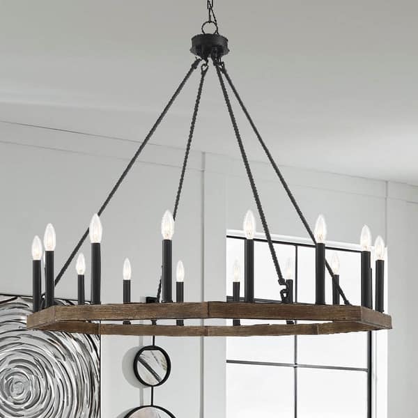 slide 2 of 9, The Gray Barn Orchard House Vintage Wagon Wheel 16-light Chandelier