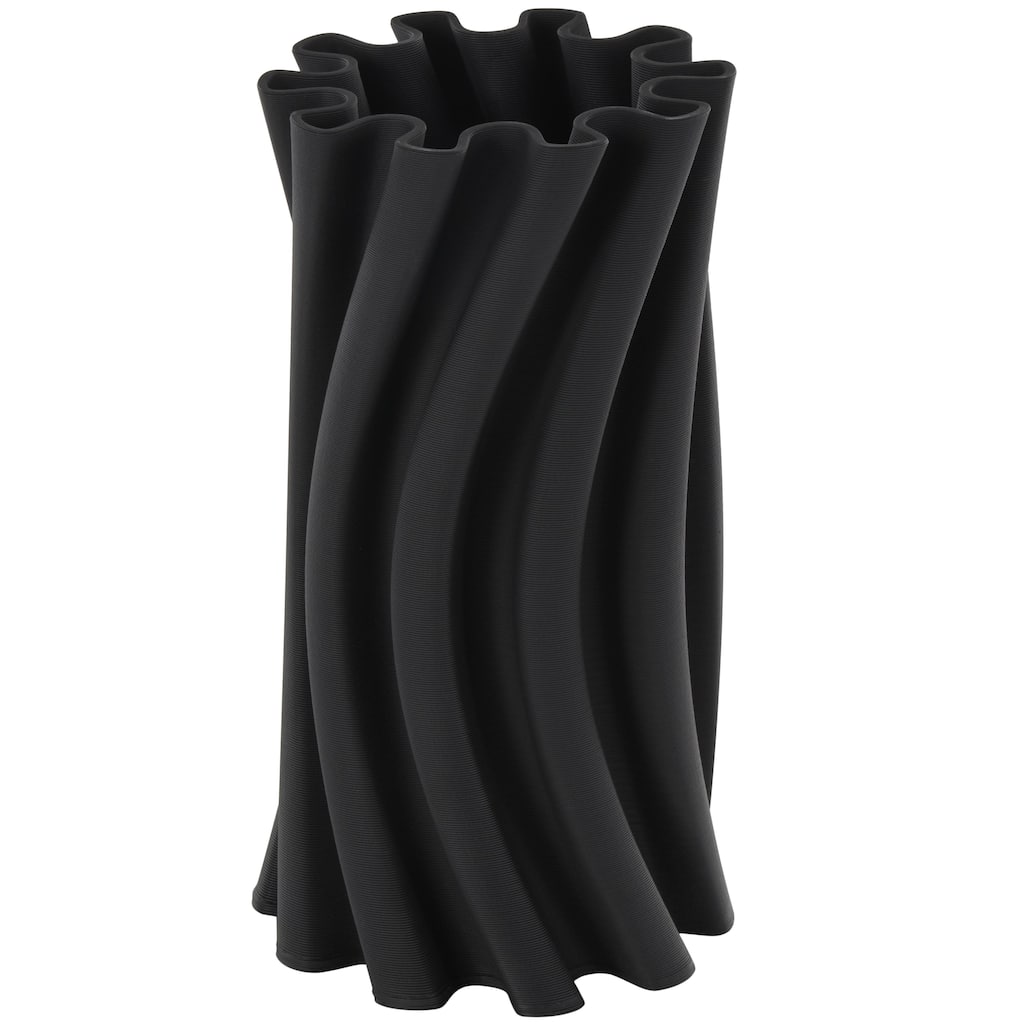 Ceramic Abstract Curvy Ribbed Decorative Vase with Floral Shaped Rim - Black - Roche River Decor