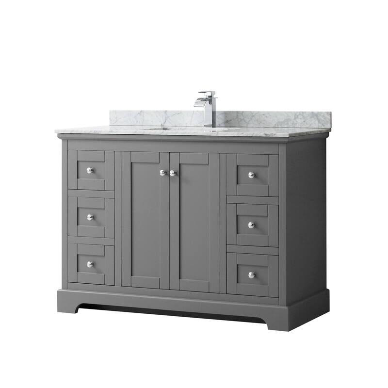 Wyndham Collection Avery 48" Free Standing Single Basin Vanity Set - Dark Gray / White Carrara Marble Top / Polished - Steel Finish