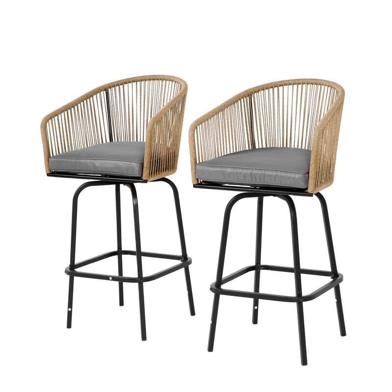 Outdoor Wicker Rattan Barstools with Armrests, Backrest, Set of 2/4