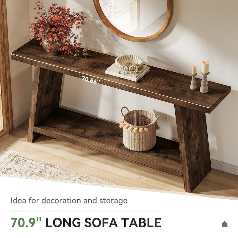 Solid Wood Entryway Console Table with 2-tier Storage