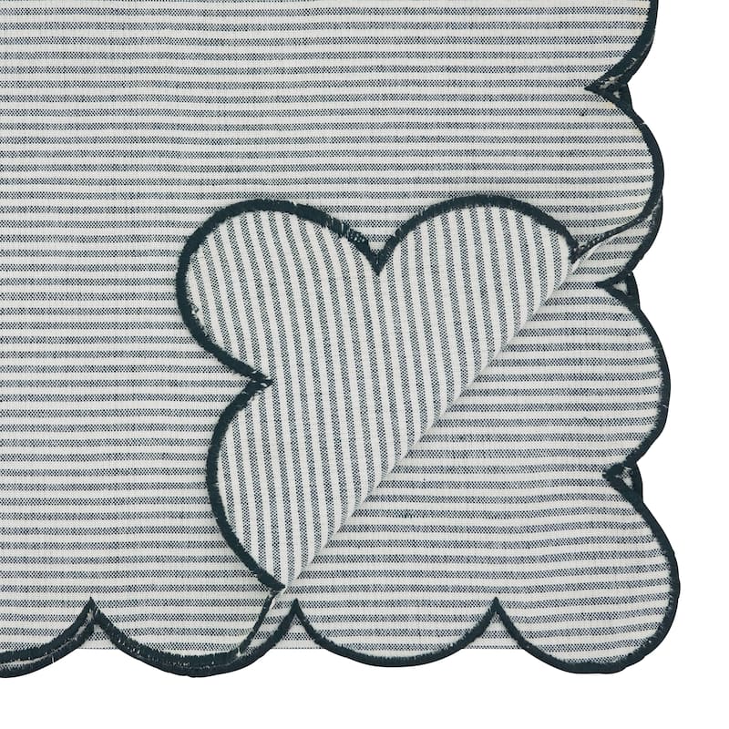 Cotton Striped Scalloped Table Runner - Everyday Woven Table Runner for Dining & Console Tables, 16"x72"