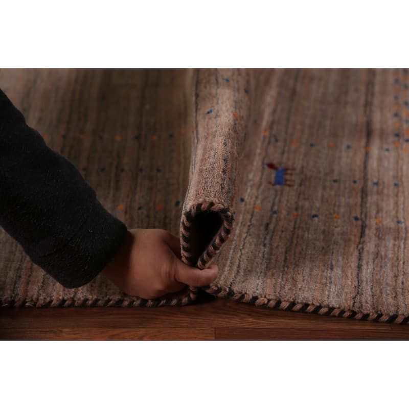 Striped Gabbeh Oriental Area Rug Handmade Brown Wool Carpet - 8'0" x 9'9"