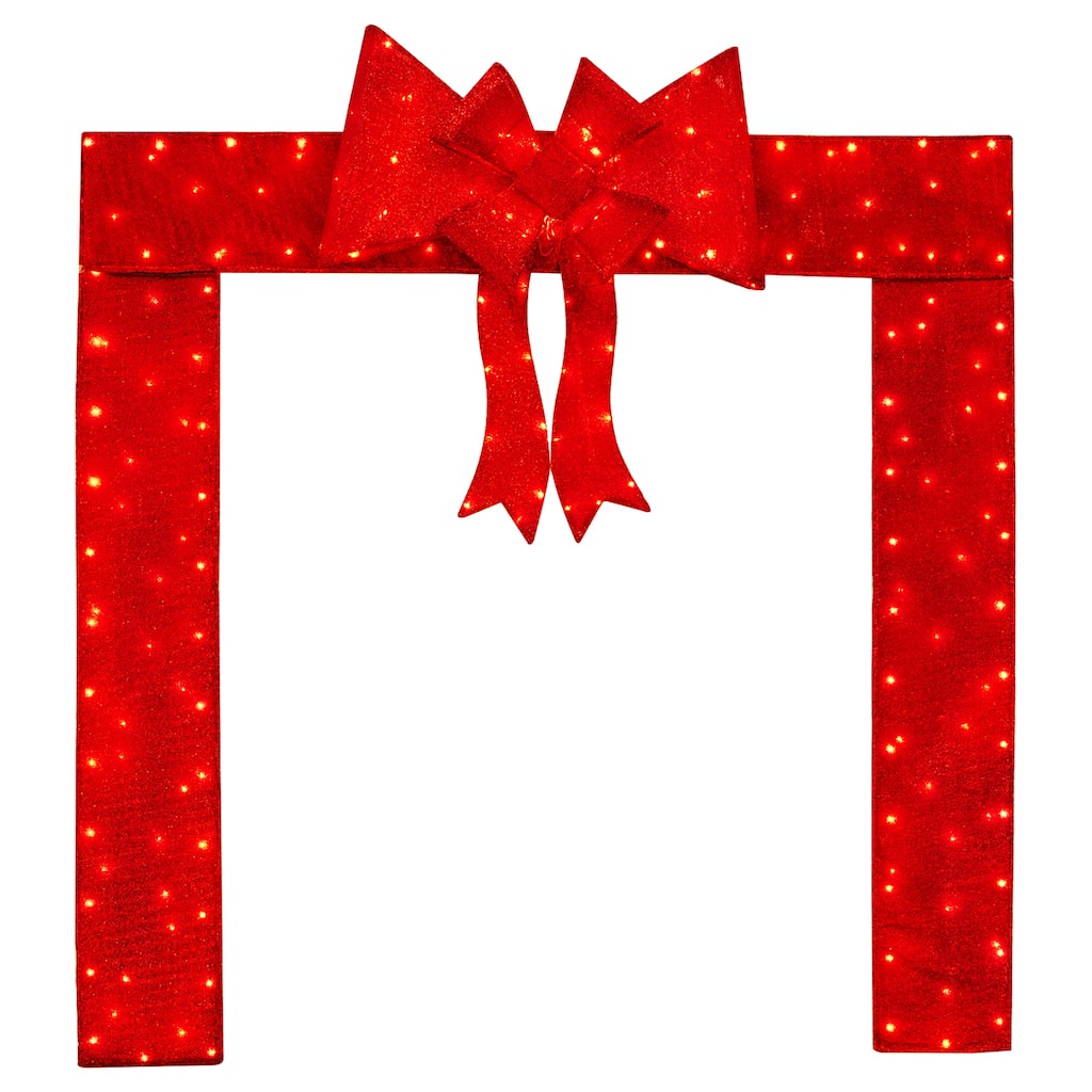 Gymax Pre-Lit Christmas Doorway Arch w/ Bow LED Lighted Festive Door - Multi-colors - See Details