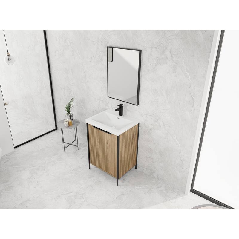36" Freestanding Bathroom Vanity with Ceramic Sink, 2 Doors and 2 Drawers, Modern Grey Finish,8" Faucet Mount