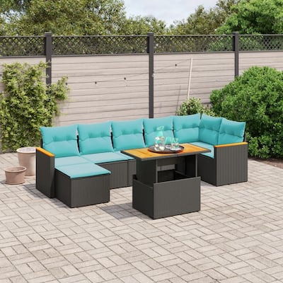 vidaXL Patio Sofa Set with Cushions Outdoor Furniture 7/8 Piece Poly Rattan - 24.4 x 24.4 x 27.2