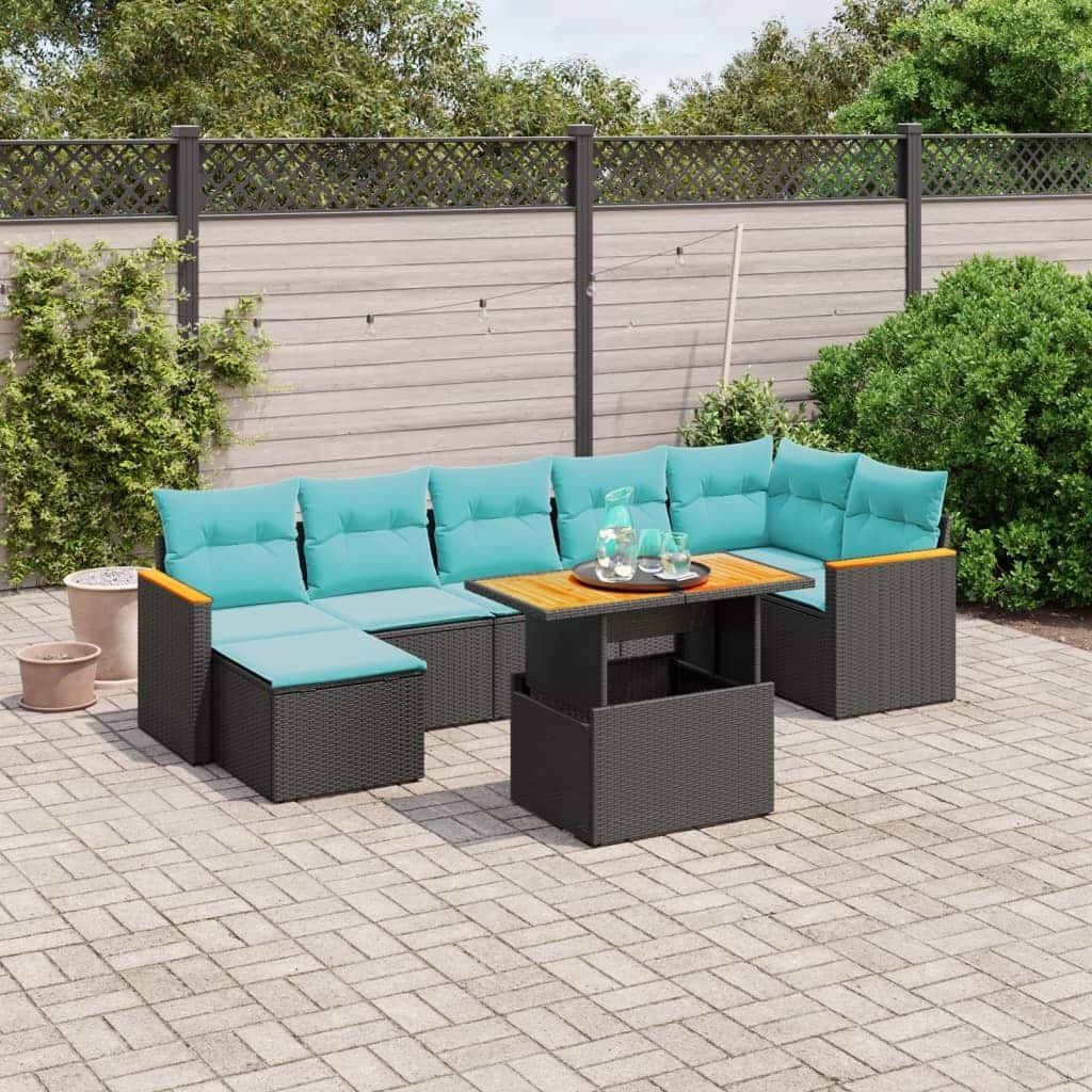 vidaXL Patio Sofa Set with Cushions Outdoor Furniture 7/8 Piece Poly Rattan - 24.4 x 24.4 x 27.2