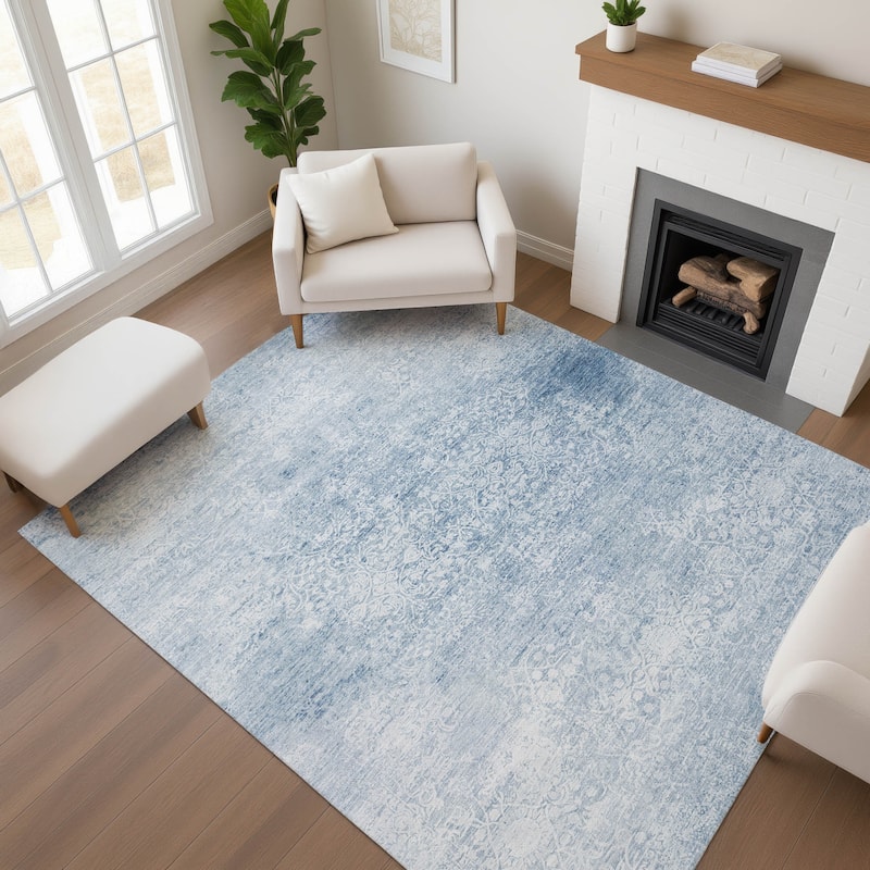 Premium Washable Super Soft Vintage Traditional Mayfield Rug - Sky - 9' x 12'