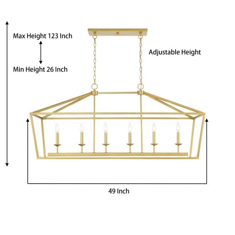 49 in. Modern Farmhouse 6-light Black/ Gold Rectangle Linear Chandelier with UL Certified - 49 inches
