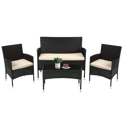 Patio Furniture Set 4 Pieces Outdoor Rattan Chair Wicker Sofa Garden Conversation Bistro Sets for Yard,Pool or Backyard