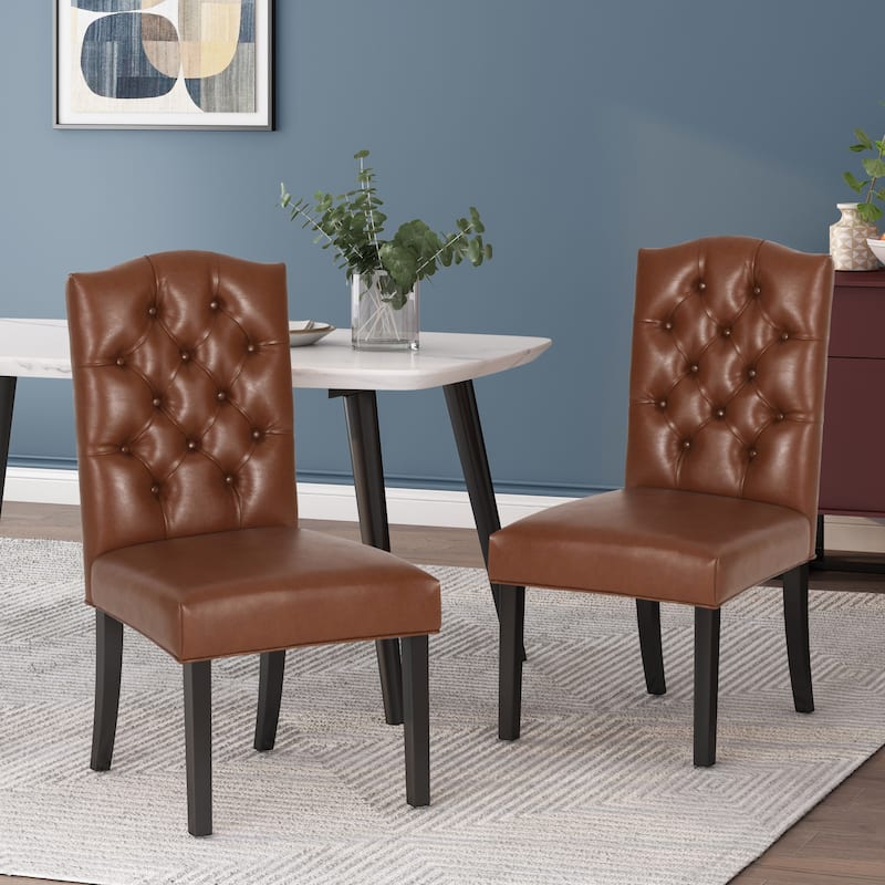 Modern Set of 2 Dining Chairs with Tufted Diamond-Stitched Backrest, Padded Seat, Solid Wood Legs for Dining Room, Living Room
