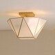 preview thumbnail 1 of 10, Burnett 2-Light Mid-Century Modern Semi Flush Mount Lighting Ceiling Fixture, White Tiffany Glass Shade for Entryway 14-in W x 9.5-in H x 14-in D - Muted Brass
