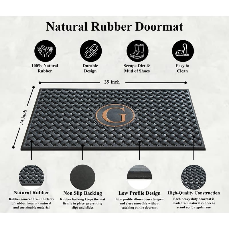 A1HC 100% Pure Rubber Monogrammed Front Door Mat 24" x39" Indoor Outdoor Doormat