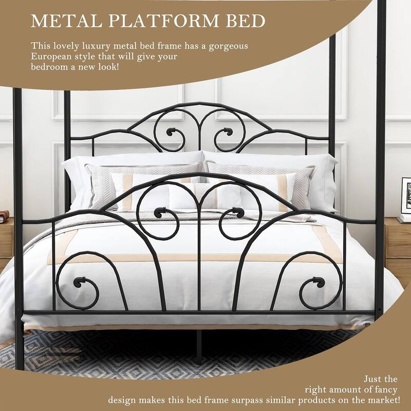 Aufank Vintage Four Post Metal Canopy Bed Frame