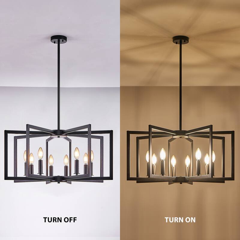 27" Modern Geometric 8-Light Chandelier - Industrial Metal Pendant Light Fixture for Living Room (Bulb Not Included)