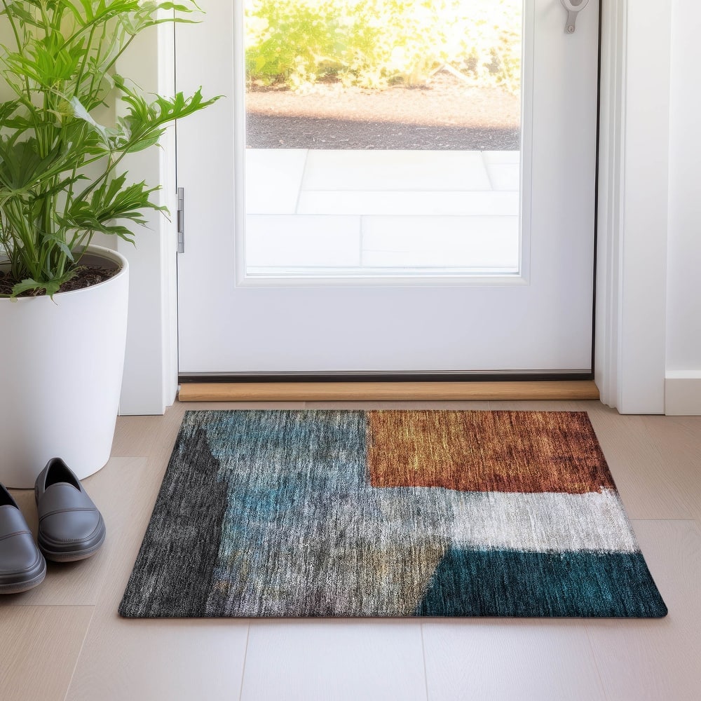 Machine Washable Indoor/ Outdoor Abstract Contemporary Chantille Rug