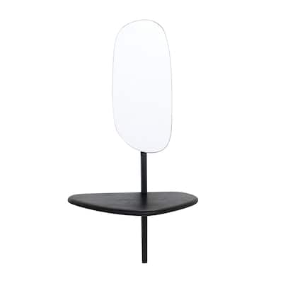 Mango Wood and Metal Wall Mirror with Shelf - 16.0"L x 6.0"W x 24.0"H