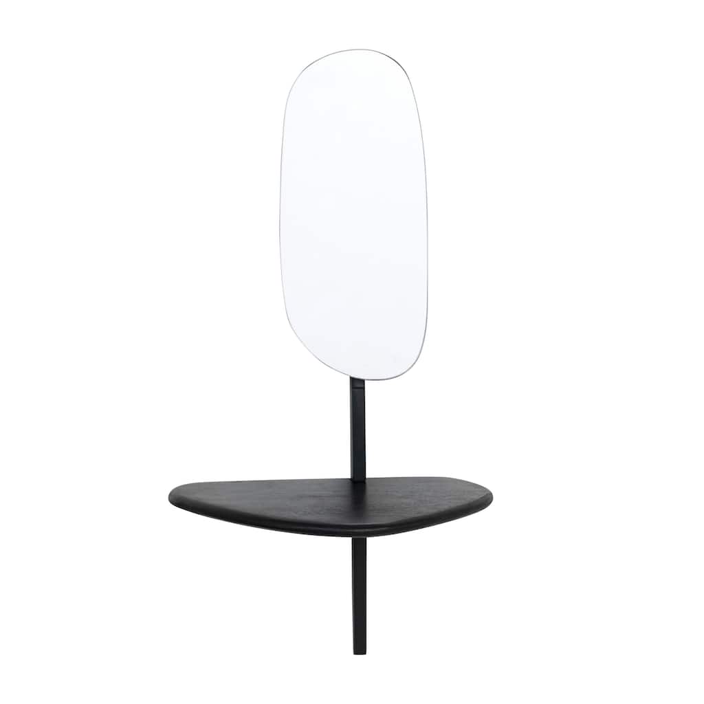 Mango Wood and Metal Wall Mirror with Shelf - 16.0"L x 6.0"W x 24.0"H