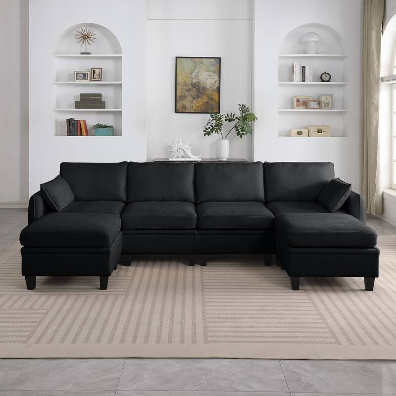 109.4" Chenille Sectional Sofa with Two Ottomans