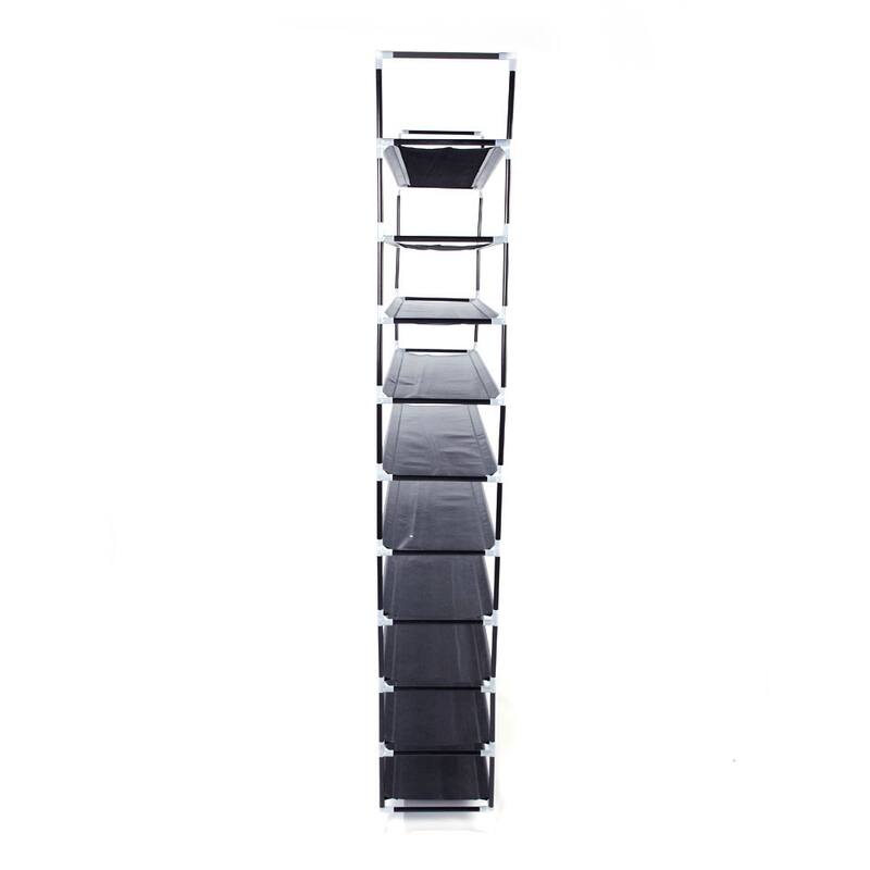10 Tiers Simple Assembly Non-woven Fabric Shoe Rack with Handle Black