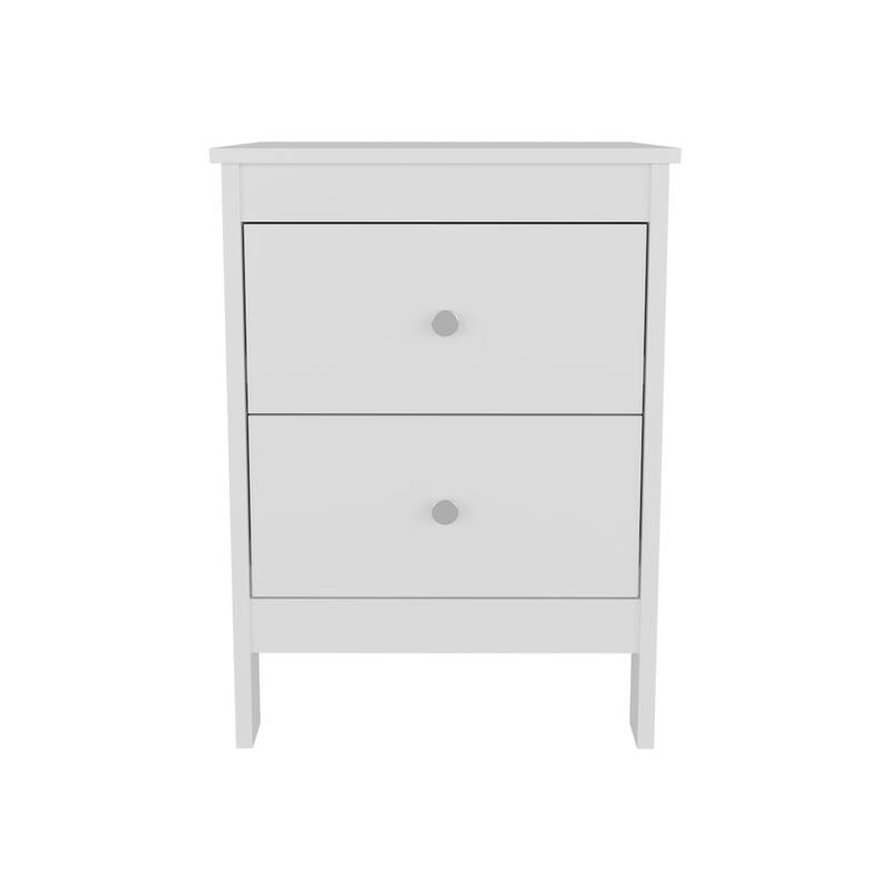 Modern White Two-Drawer Nightstand with Open Shelf
