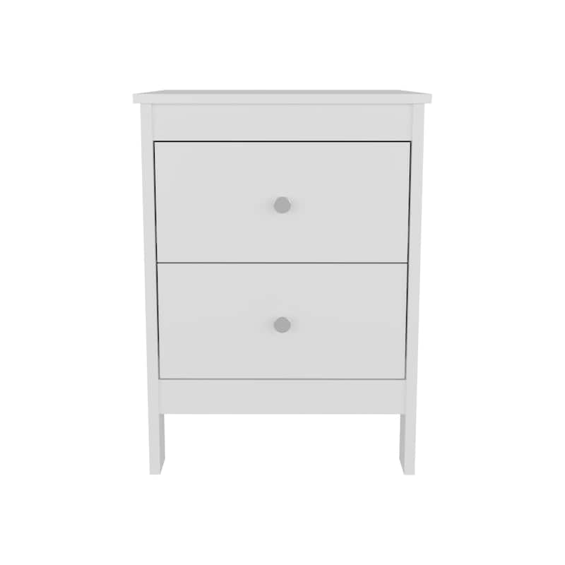 Nightstand Two Drawer And Open Shelf, Modern Bedside Table, White