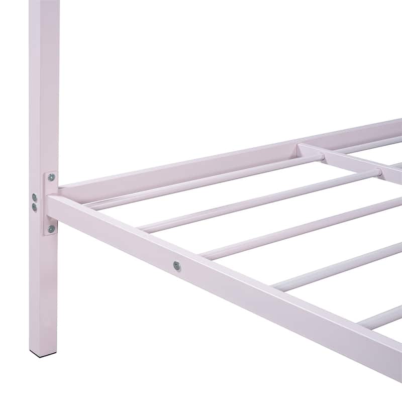 Twin Size Metal Platform Bed with two drawers, House-Shaped Headboard
