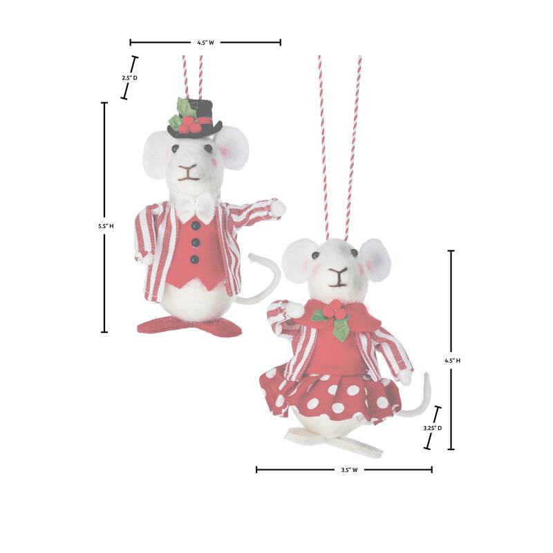 4.5"Fabric Mr/MS Mouse Ornament Set of 2