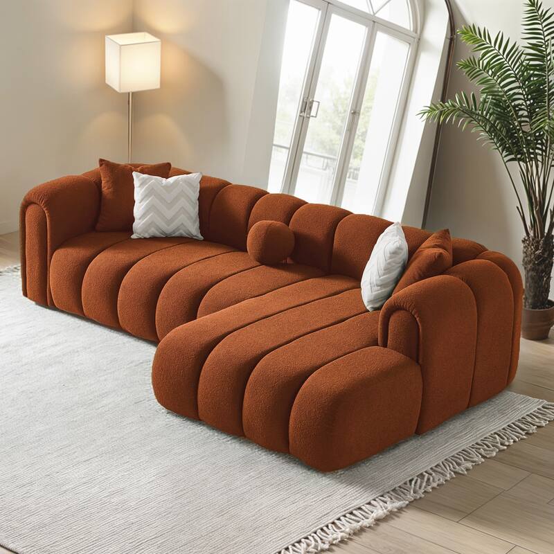 Sacramento Luxurious Modern Tufted Boucle Sectional Sofa with Chaise and Pillows