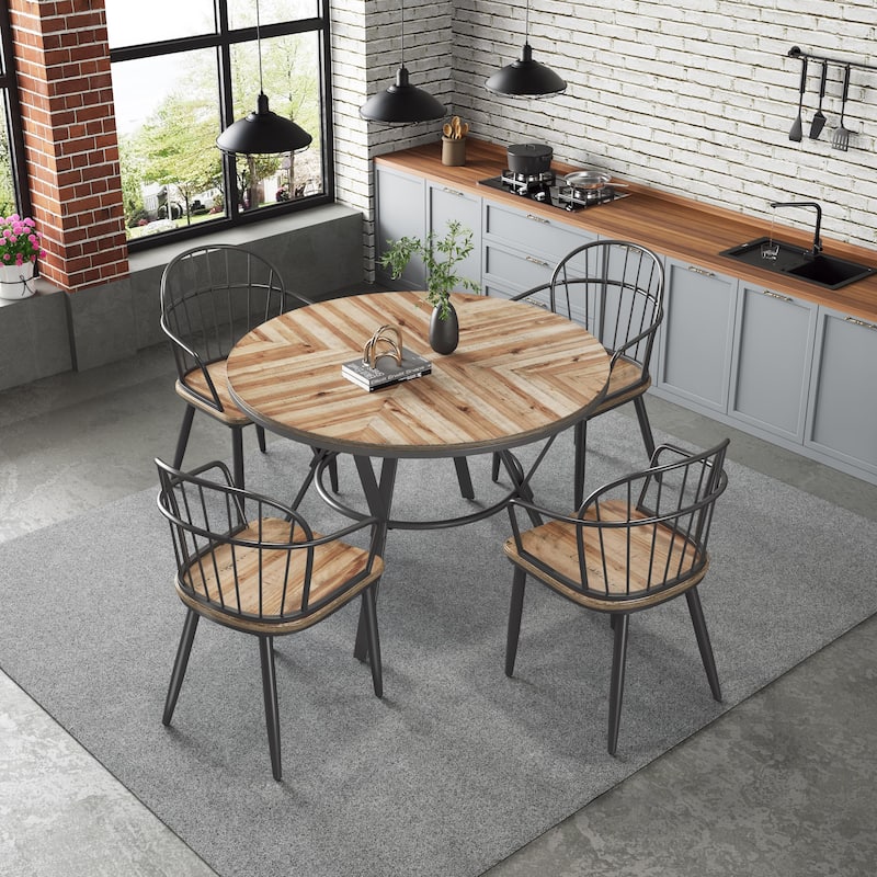 Christopher Knight Home Indoor 5-Piece Dining Set With Metal Legs - Black+Natural