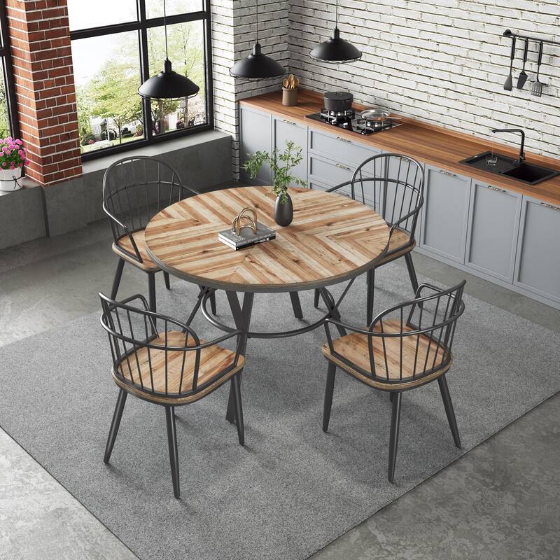 Christopher Knight Home - Indoor 5-Piece Dining Set With Metal Legs - Black+Natural