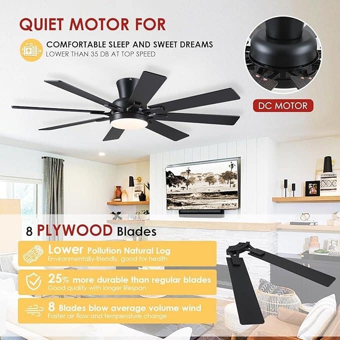 52 Inches Low Profile Ceiling Fan with LED Integrated,Retractable Blades,Remtoe and APP Control,for Bedroom,Living Room