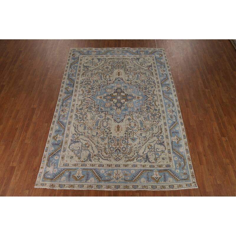 Geometric Tabriz Persian Area Rug Handmade Floral Wool Carpet - 6'7"x 9'8"