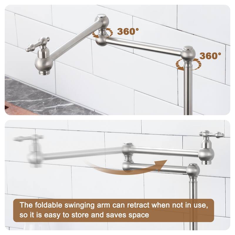 Vintage Deck Mount Pot Filler Kitchen Faucet, with Folding Stretchable Double Joint Swing Arms