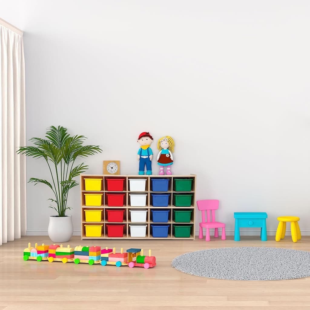 Contender Cubby Preschool Storage Shelf with 20 Assorted Base color Trays, Classroom Toddler Storage Organizer