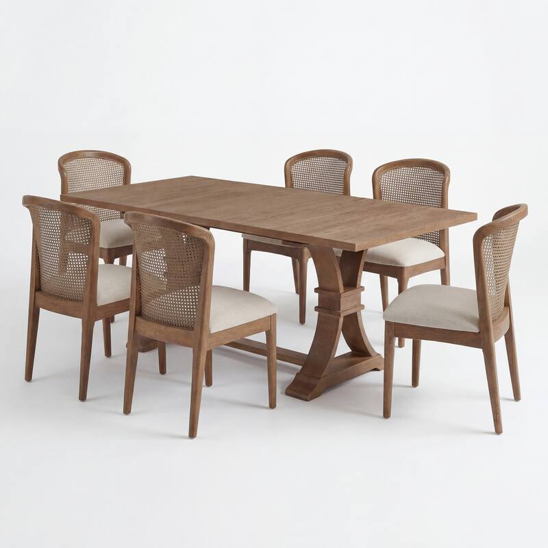 Christopher Knight Home - Farmhouse 7-Piece Dining Set with Wood Upholstered Chairs