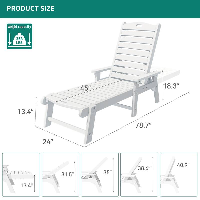 78.7" Long Reclining Outdoor Chaise Lounge