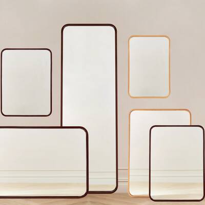 TEHOME Wood Framed Rounded Rectangle Bathroom Mirror in Oak and Walnut