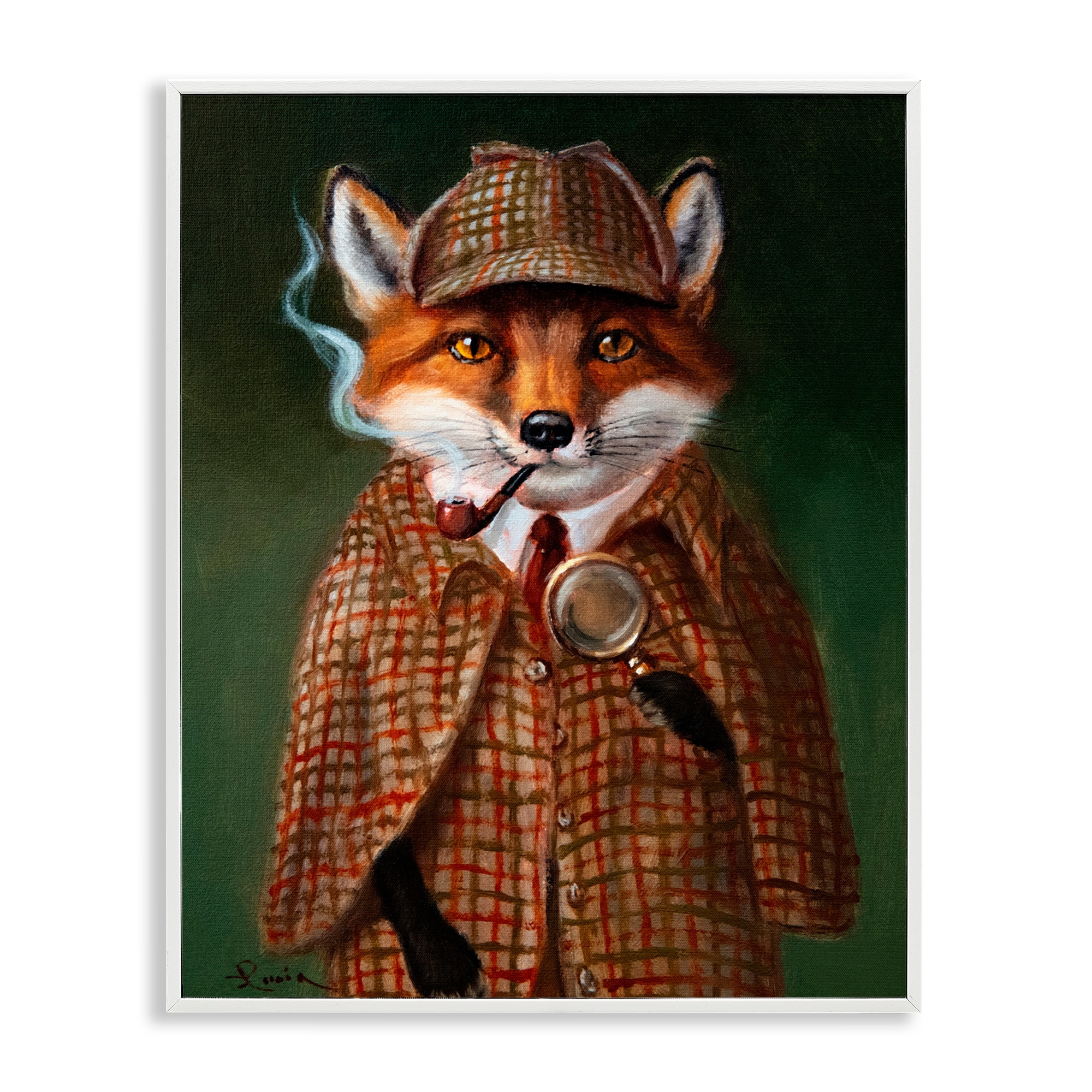 Stupell Detective Fox with Pipe Framed Giclee Art Design By Lucia Heffernan