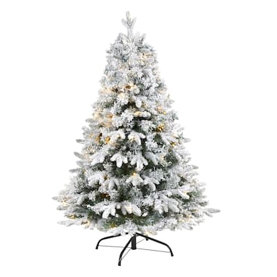 4' Flocked Vermont Mixed Pine Christmas Tree with 100 Clear LED Lights - Green